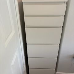 Tall White Drawer Unit with Hidden Mirror