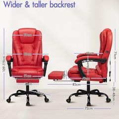 Massage Office Chair for Home Office PC Chair with Footrest Armrests Computer Desk Chairs with 150 Recliner, Ergonomic for Heavy-duty, PU Leather, Red