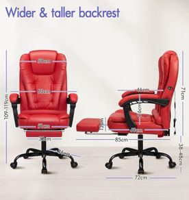 Massage Office Chair for Home Office PC Chair with Footrest Armrests Computer Desk Chairs with 150 Recliner, Ergonomic for Heavy-duty, PU Leather, Red