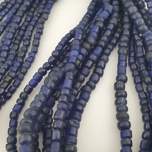 Antique African Style Dark Blue 4-5.5mm Glass Beads Necklace Strand