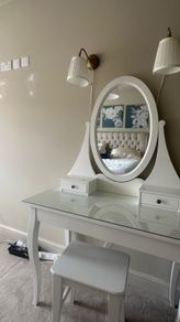 Elegant White Dressing Table with Oval Mirror & Stool