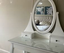 Elegant White Dressing Table with Oval Mirror & Stool