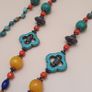 Vintage Tribal Necklace Lapis, Coral, Amber Beads & Howlite Clover Charms Image 7