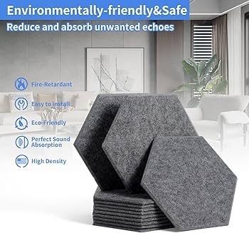 NEW SALE | 12 Pack High Density Hexagon Acoustic Panels,Acoustic Foam Panels 30 x 26 x1 cm Beveled Edge Tiles Sound Proof