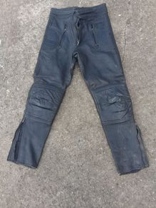 Leather pants and helmet