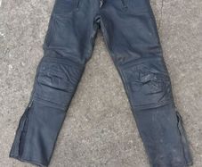 Leather pants and helmet