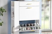 Shoe Storage Cabinet, Modern Shoe Cabinet with 2 Flip Hidden Doors and Drawer, Wooden Narrow Shoe Storage with Adjustable Shelves For Hallway, Entryway, Living Room 75x24x105.5cm (White)
