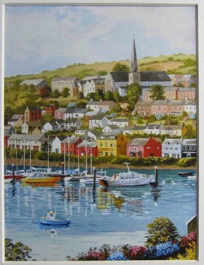 Crosshaven West Cork Ireland Art Print | Cork Harbour Wall Art | Gouache Painting by Anna O'Hara | Irish Coastal Village with Sailing Yachts