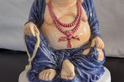Ceramic Laughing Buddha Lamp Base Blue Robe Budai Hotei Vintage 20cm