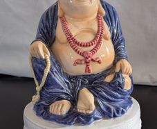 Ceramic Laughing Buddha Lamp Base Blue Robe Budai Hotei Vintage 20cm