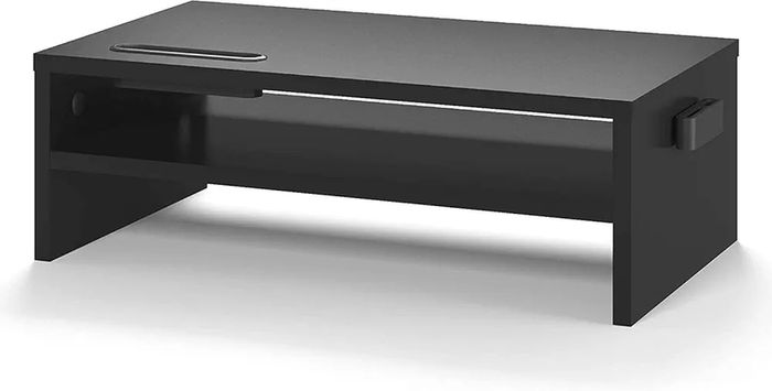 Wooden Desk Riser for Screen and Laptop, 420mm Wide PC Platform with Cable Slots, Phone Holder, 30kg Load, Ergonomic Desktop Organiser for Home Office Use