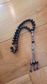 Semi-precious Black Onyx Agate Prayer Beads with Silver Accents x33