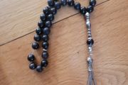 Semi-precious Black Onyx Agate Prayer Beads with Silver Accents x33