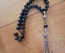 Semi-precious Black Onyx Agate Prayer Beads with Silver Accents x33