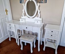 White dresser with mirror,stool and bedside lockets
