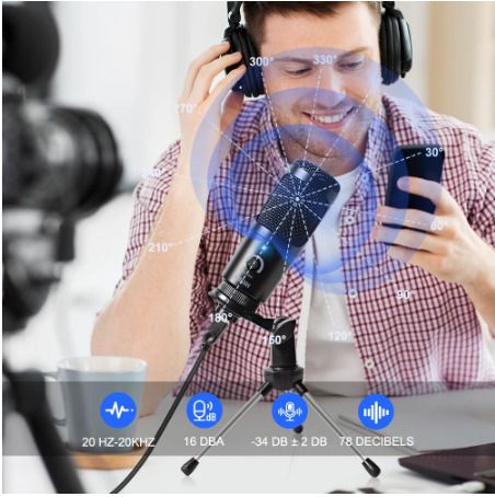 USB Microphone Condenser D80 Recording Microphone with Stand and Ring Light for PC Karaoke Streaming Podcasting for Youtube