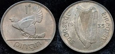 [#109] - Ireland 1935 | Irish 1d | Irish One Penny | KM.3 | UNC