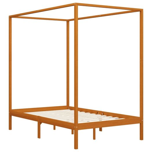 Canopy Bed Frame Honey Brown Solid Pine Wood 120x200 cm