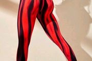 Red BlackTie Dye Wideband Waist Sports Leggings, size 10