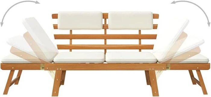 2 in 1 Acacia Garden Bench & Sun Lounger with Cushion