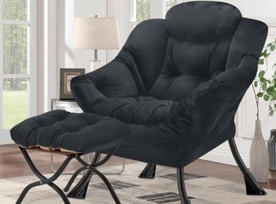 Armchair Living Room Comfy Armchair Reading Chair with Footstool Lazy Accent Chairs Bedroom Cuddle Chairs, for Living Room Bedroom Study Room Office, Black