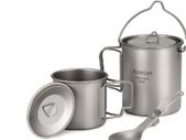 BRAND NEW Lightweight Titanium 3 Pcs Titanium 750ml Pot 420ml Water Cup Mug with Lid Folding Spork for Outdoor Camping
