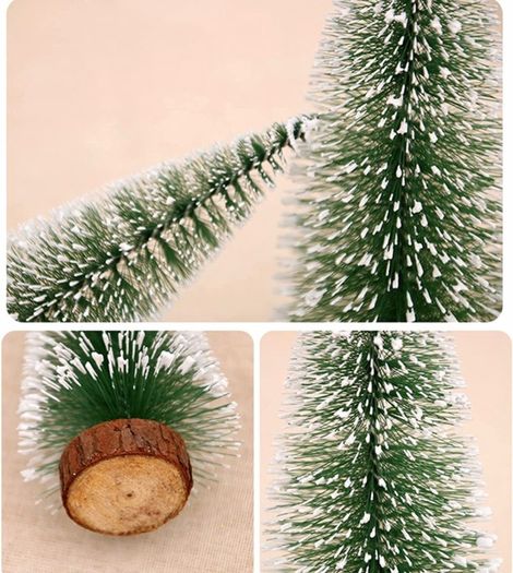 10 Pcs Artificial Frosted Sisal Trees Bottle Brush Trees with Wood Base Artificial Frosted Sisal Trees DIY Crafts Mini Pine Tree Christmas Miniature Ornaments for Xmas Home (FREE POSTAGE)