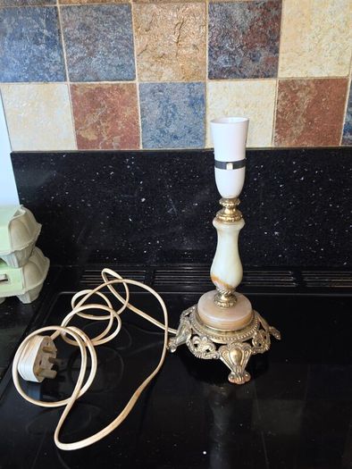 3X Antique Table Lamps - Italian Onyx Marble & Japanese Chokin Art