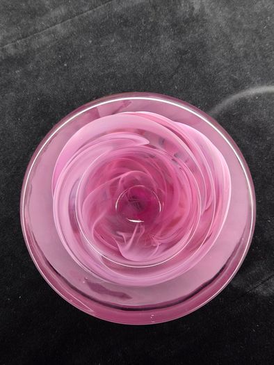 Kosta Boda Swedish Pink Glass Swirl Bowl Tealight Holder Signed