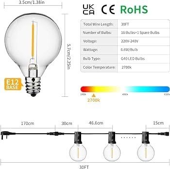 NEW | LED Outdoor String Lights Mains Powered with Plastic Bulbs, 30FT Garden Patio String Lights Outdoor Festoon Lights with 16 1 E12 Bulbs for Indoor & Outdoor Decor Wedding Patio Cafe Party