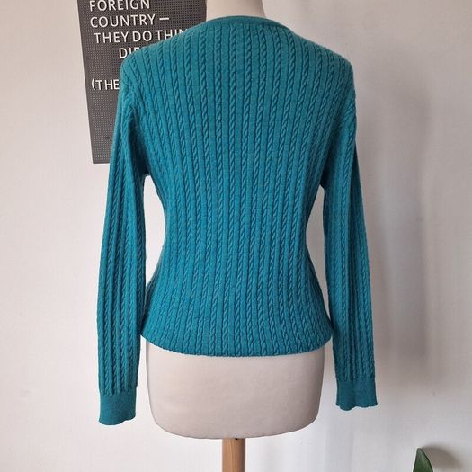 Castle of Ireland teal green cable knit wool jumper. Size 10-12. e90 RRP