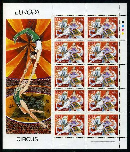2002 Ireland Europa Circus (41c Clown & 44c Lady on Horse) Commemorative Stamp Sheetlet Mint Never Hinged (MNH)