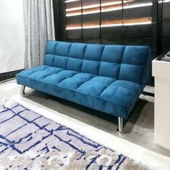 Comfy Blue Velvet Sofa Folds Out Handy, Perfect for Any Home!