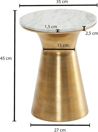 Marble Side Table with Real White Marble Top and Gold Aluminium Base 35 cm