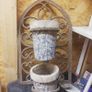 Vintage wrought iron plant hangers. Porcelain containers Image 3