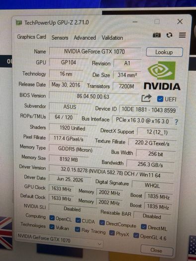 Graphic Card NVidia GeForce 1070