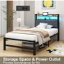 3ft Single Size Bed Frame with LED Lights Storage Upholstered Headboard and Charging Station, Heavy Duty Metal Platform Single Bed Frame, No Box Spring Needed, Noise Free, Easy Assembly Image 5