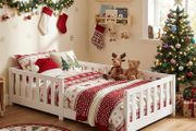 Children's Bed with Fall Protection Including Slatted Frame, 90 x 200 cm, White, Solid Pine Wood (White, 90 x 200 cm), Kindebett 80x160 90x200