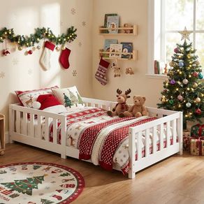 Children's Bed with Fall Protection Including Slatted Frame, 90 x 200 cm, White, Solid Pine Wood (White, 90 x 200 cm), Kindebett 80x160 90x200