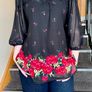 Black Floral Blouse Sheer Sleeves Tie Back -  Size XXL / 44 / 16 Image 4