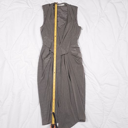 Karen Millen Taupe Grey Draped Asymmetric Wrap Sleeveless Midi Cocktail Dress 8UK/36EU