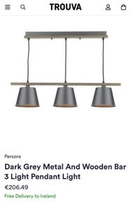 Dark Grey Metal and Wooden 3 Pendant Light Bar