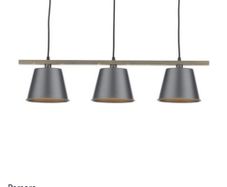 Dark Grey Metal and Wooden 3 Pendant Light Bar