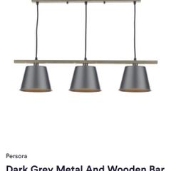 Dark Grey Metal and Wooden 3 Pendant Light Bar