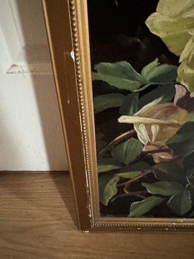 Antique Reverse and Surface Painted Glass Still Life of Roses