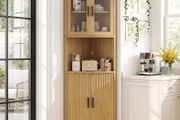 Tall Corner Storage Cabinet, Bathroom Corner Shelf Unit with Glass Door and 5 Storage Shelves, Freestanding Sideboard Cabinets for Living Room Kitchen, Nature