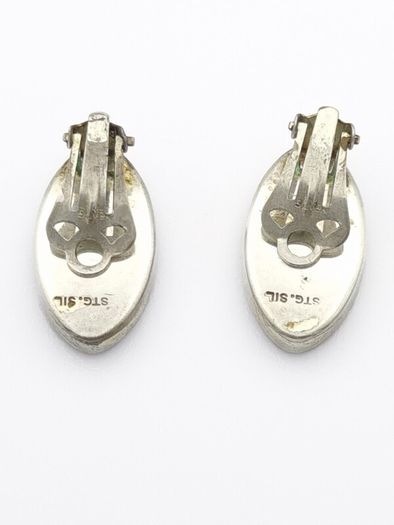 Vintage Abalone Sterling Silver Clip On Earrings