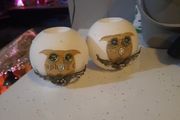 white glass owl t light holders