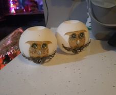 white glass owl t light holders