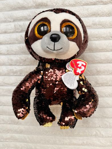TY Flippables Dangler Sloth Brown Gold Sequins approx. 23 cm. Used Please see photos